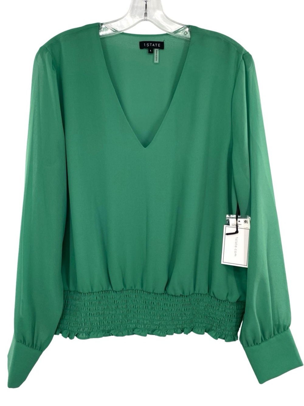 1. State Smocked Waist Green Blouse Top New Size Large